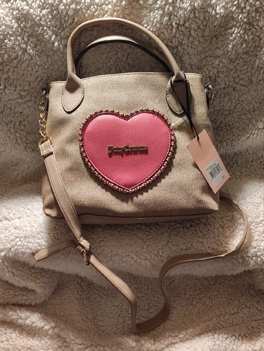 Juicy Couture Beige Mini Satchel with Pink Heart Patch - Picture 2 of 12